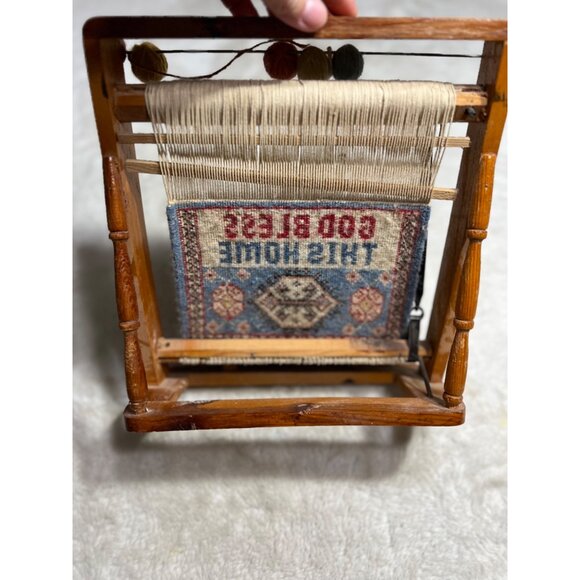 Miniature Wooden Loom With "God Bless This Home" Tapestry Decoration - Picture 3 of 5